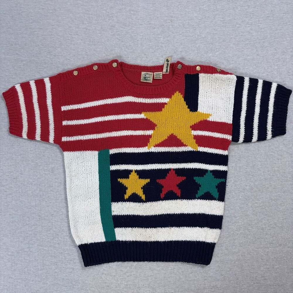 Vintage Colter Bay International Nautical Stars Stripes ShortSleeve Knit Sweater